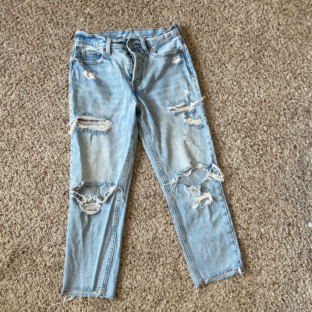 Old Navy sky-hi straight extra high rise distressed jeans | petite 2